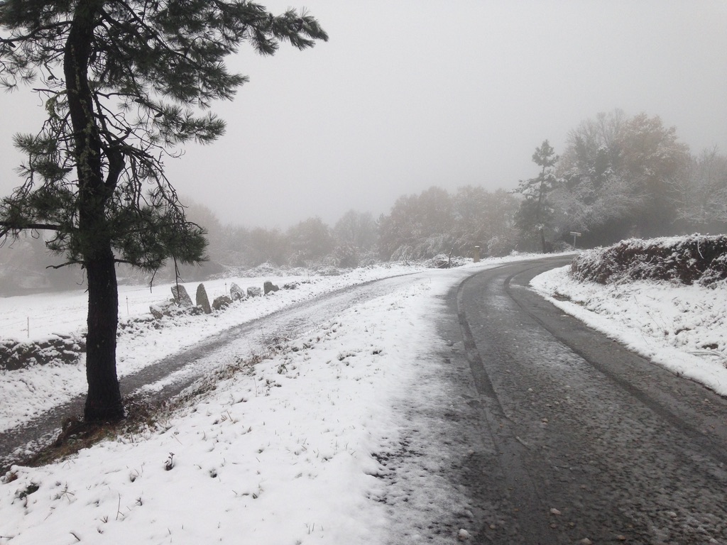 Camino to Sarria in deep winter snow