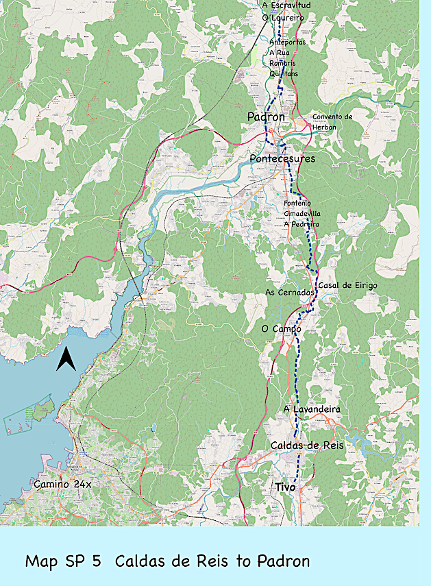 Map Caldas de Reis to Padron 